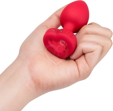 Анальная пробка с кристаллом сердцем и вибрацией b-Vibe Heart Shape Jewel Plug M/L красная фото 3