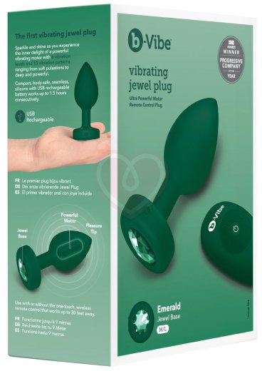 Вибропробка b-Vibe Vibrating Jewel Plug с кристаллом и пультом зелёная фото 2