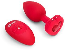 Анальная пробка с кристаллом сердцем и вибрацией b-Vibe Heart Shape Jewel Plug M/L красная