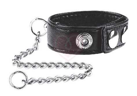 Кольцо на пенис с металлическим поводком Snap Cock Ring with Leash фото 2