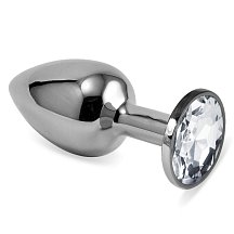 Анальная пробка Silver с прозрачным кристаллом