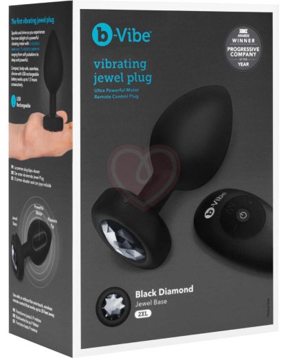 Большая вибропробка b-Vibe Vibrating Jewel Plug с кристаллом и пультом чёрная фото 2