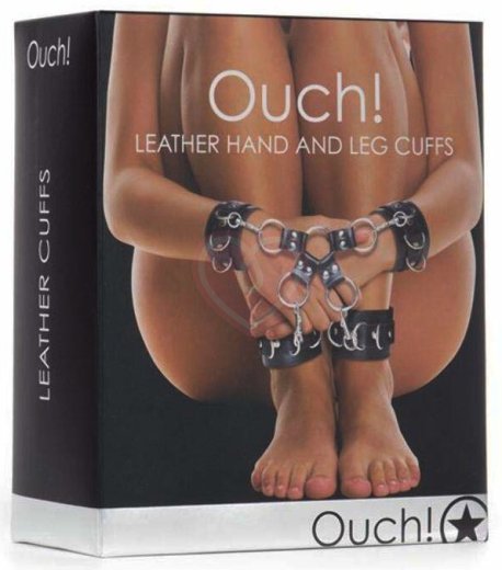 Наручники и оковы с крестообразным креплением Ouch! Leather Hand and Leg Cuffs фото 2