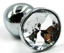 Металлическая анальная пробка Small с прозрачным стразом