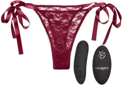 Вибратор для клитора с бордовыми трусиками-тонг и пультом Lace Thong Set One size фото 1