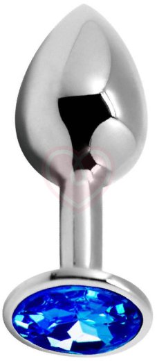Анальная пробка Alive Mini Metal Butt Plug S с голубым кристаллом фото 1