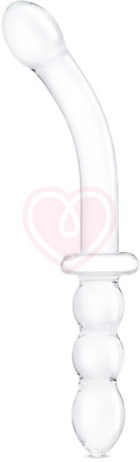 Стеклянный двусторонний фаллоимитатор Girthy Ribbed G-Spot Glass прозрачный фото 1