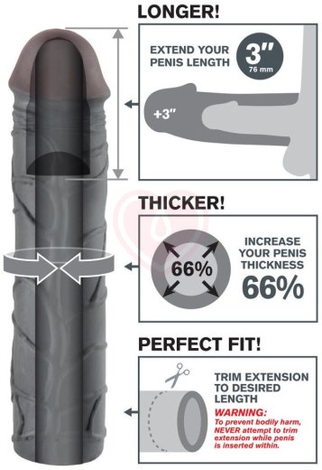 Удлиняющая и утолщающая насадка для пениса Mega Extension 23 см черная фото 3