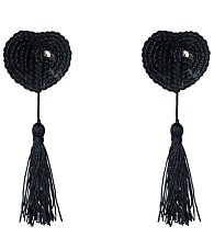 Пэстисы Burlesque Gipsy сердечки из пайеток с длинными кисточками чёрные