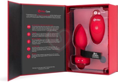 Анальная пробка с кристаллом сердцем и вибрацией b-Vibe Heart Shape Jewel Plug M/L красная фото 12