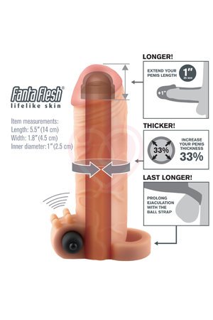 Насадка удлинитель с кольцом на мошонку с вибрацией Vibrating Real Feel Extension 14 см телесная фото 3