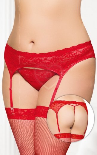 Пояс для чулок и стринги кружевные SoftLine Plus size красные фото 1