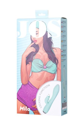 Вибратор с клиторальным стимулятором и язычком Jos Milo бирюзовый фото 2