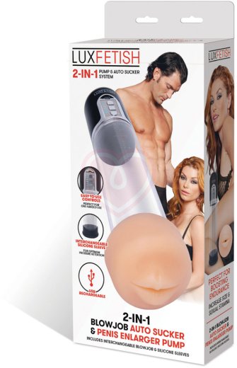 Вакуумная помпа с мастурбатором ротик Lux Fetish Blowjob Auto Sucker Penis Enlarger Pump фото 6