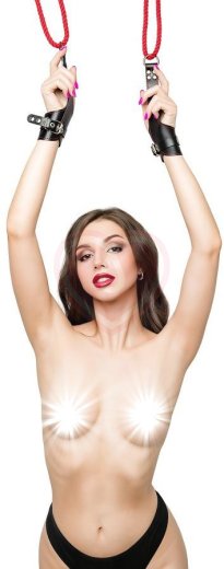 Мягкий подвес для рук с красной строчкой Pecado BDSM черный фото 8