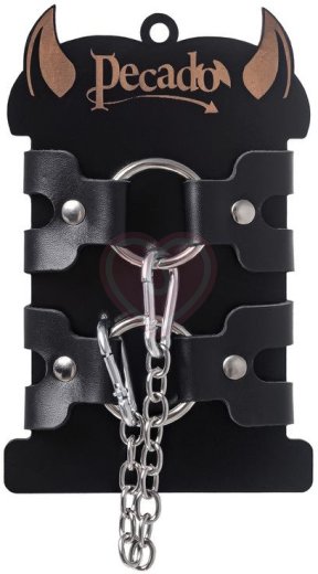 Наручники-браслеты из двух ремней Pecado BDSM черные фото 6