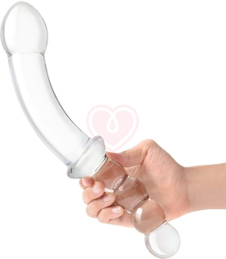 Стеклянный двусторонний фаллоимитатор Girthy Double Sided Dong With Anal Bead прозрачный фото 5