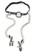 Кляп с зажимами для сосков O-Ring Gag Nipple Clamps
