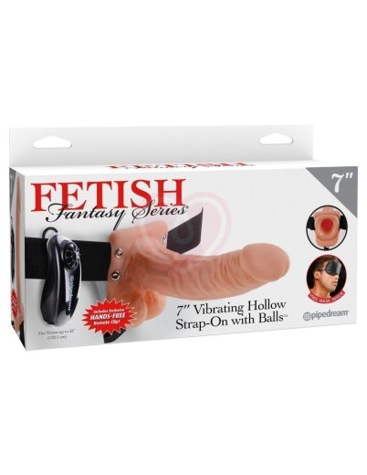 Фаллопротез с вибрацией Vibrating Hollow Strap-On with Balls Flesh 19 см телесный фото 2
