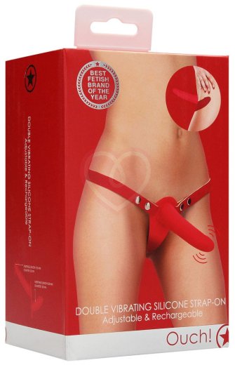Двойной страпон Ouch! с вибрацией красный фото 3