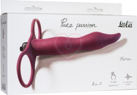 Вибронасадка для двойного проникновения с двумя кольцами Pure Passion Flirtini 16 см бордовая фото 3