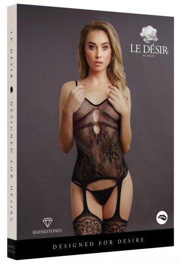 Кэтсьют с имитацией чулочков в стразах Le Desir Rhinestone чёрный фото 5