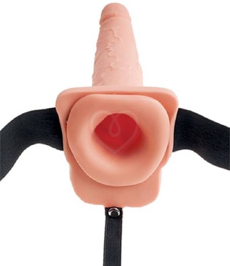 Полый страпон с функцией эякуляции Hollow Squirting Strap-On with Balls Flesh 21 см телесный фото 2