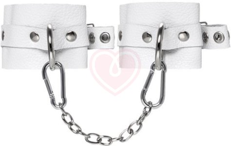 Кожаные наручники с люверсами Pecado BDSM белые фото 1