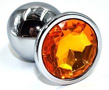 Алюминиевая анальная пробка Large с жёлтым кристаллом