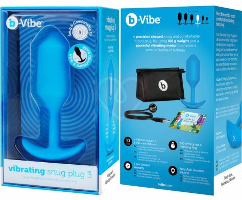 Утяжелённая вибропробка b-Vibe Vibrating Snug Plug 3 средняя голубая фото 2