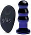 Стеклянная рельефная анальная вибропробка с пультом Glas Beaded Buttplug синяя фото 1