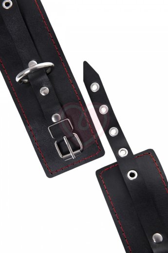 Однослойные наручники с красной строчкой Pecado BDSM черные фото 7