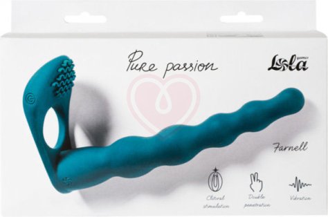 Вибронасадка для двойного проникновения со стимуляцией клитора Pure Passion Farnell 17 см зелёная фото 3