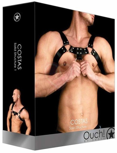 Мужская портупея с кольцами для фиксации Ouch! Costas Solid Structure 1 чёрная фото 4