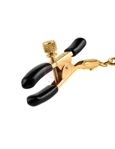 Зажимы на соски Pipedream Gold Chain Nipple Clamps чёрные с золотом фото 2