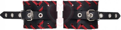 Двухслойные ножные оковы с красной окантовкой Pecado BDSM черные фото 4
