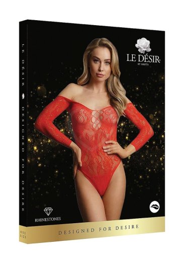 Кружевное боди со стразами Le Desir Wonder Rhinestone красное фото 5