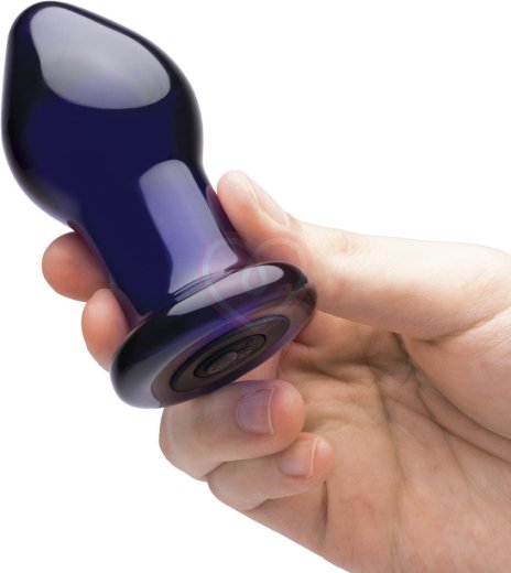 Стеклянная анальная вибропробка с пультом Glas Remote Plug синяя фото 2