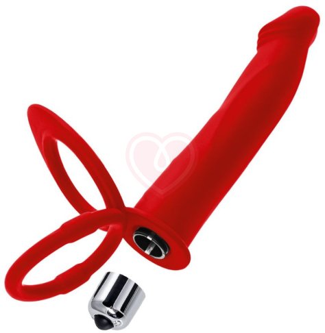 Насадка для двойного проникновения с вибропулей Toyfa Double Penetration Vibration красная фото 7