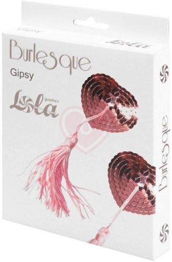 Пэстисы Burlesque Gipsy сердечки из пайеток с длинными кисточками розовые фото 7
