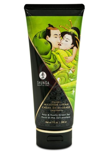 Съедобный массажный крем Shunga Необыкновенные поцелуи Груша и Зелёный чай 200 мл фото 1