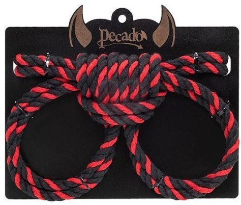 Наручники-оковы из хлопковой веревки Pecado BDSM Узел-омега черно-красные фото 4
