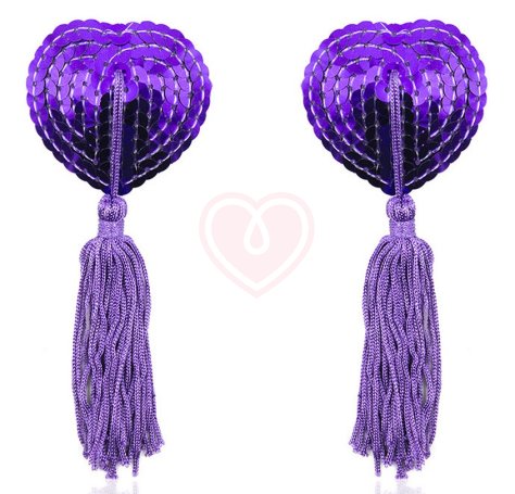 Наклейки на соски пэстисы с кисточкой Violet Heart фиолетовые фото 1