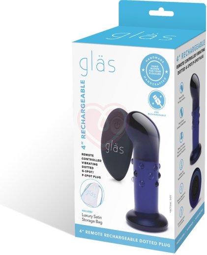 Стеклянный вибростимулятор простаты с пультом Glas Dotted Plug синий фото 7
