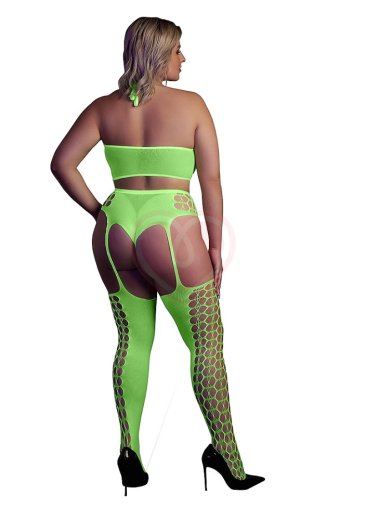 Комплект с чулками Ouch Glow Plus size светящийся в темноте зеленый неон фото 2