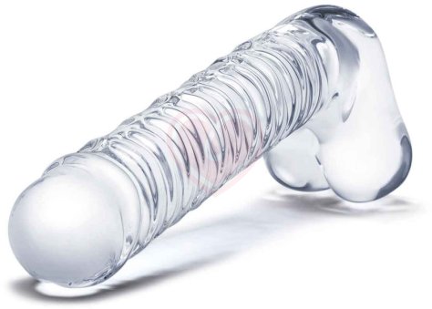 Реалистичный стеклянный фаллоимитатор с мошонкой Glas Realistic Ribbed фото 2