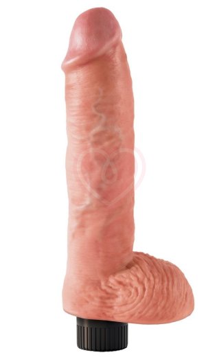 Гнущийся вибратор реалистик на присоске с мошонкой King Cock Vibrating 20 см телесный фото 1