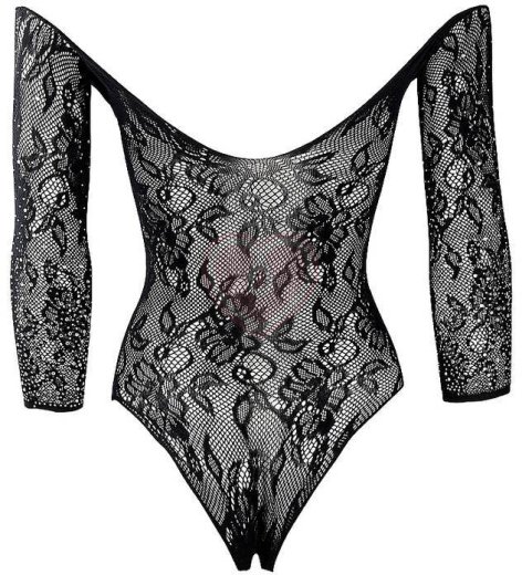 Кружевное боди со стразами Le Desir Wonder Rhinestone Bodysuit черное фото 4