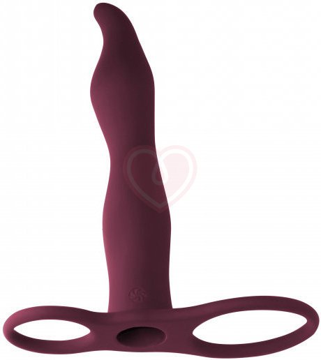 Вибронасадка для двойного проникновения с двумя кольцами Pure Passion Flirtini 16 см бордовая фото 2