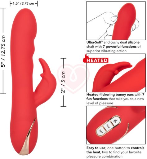 Мягкий вибратор-кролик с нагревом Signature Heated Ultra-Soft Rabbit красный фото 6